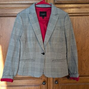 Gray Plaid Blazer with Red Lining